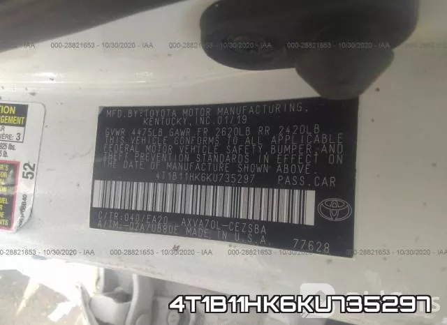4T1B11HK6KU735297 фото 10