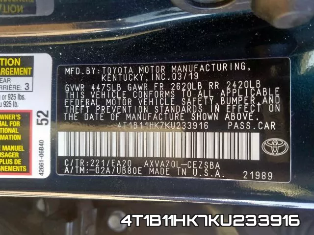 4T1B11HK7KU233916 фото 2
