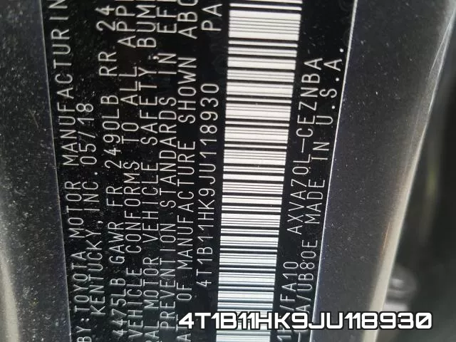 4T1B11HK9JU118930 фото 2