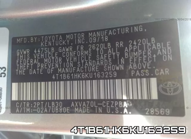 4T1B61HK6KU163259 фото 10