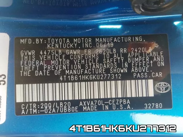 4T1B61HK6KU277312 фото 2