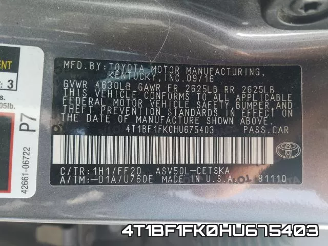 4T1BF1FK0HU675403 фото 2