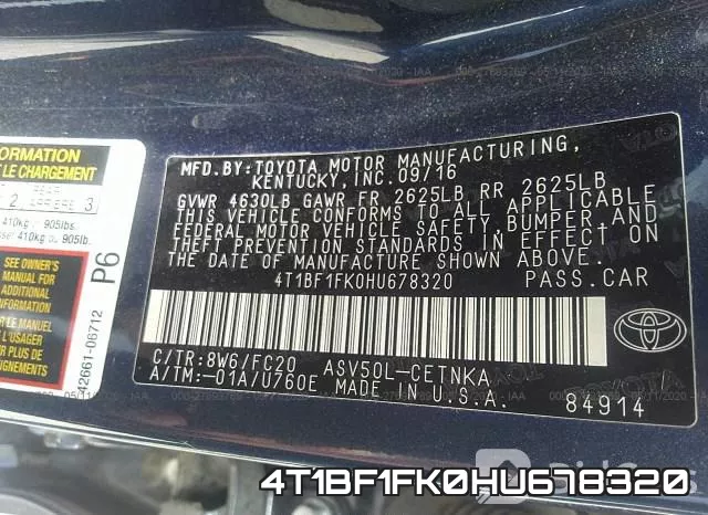4T1BF1FK0HU678320 фото 10