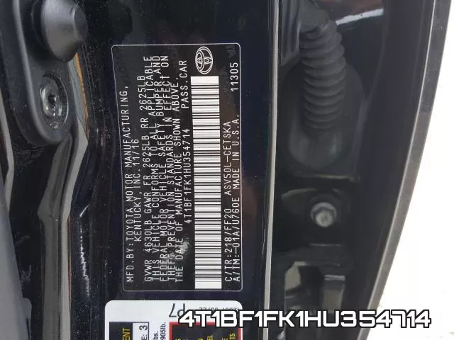 4T1BF1FK1HU354714 фото 2