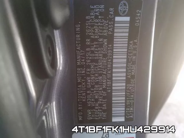 4T1BF1FK1HU429914 фото 2