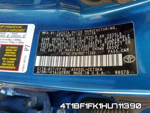 4T1BF1FK1HU711390 фото 2