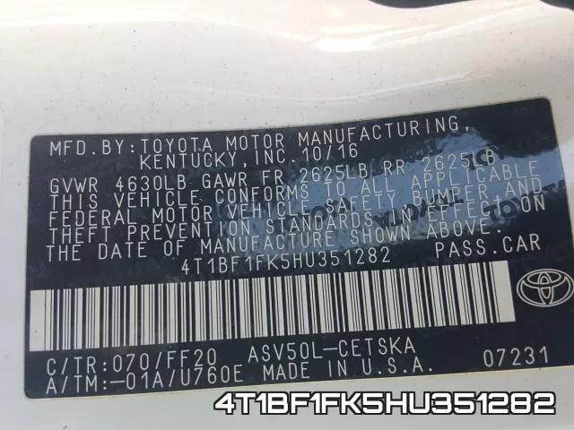 4T1BF1FK5HU351282 фото 2