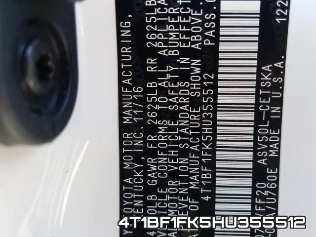 4T1BF1FK5HU355512 фото 2