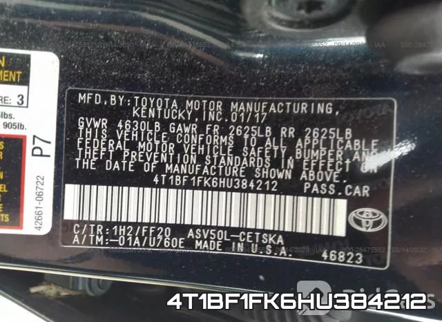 4T1BF1FK6HU384212 фото 9