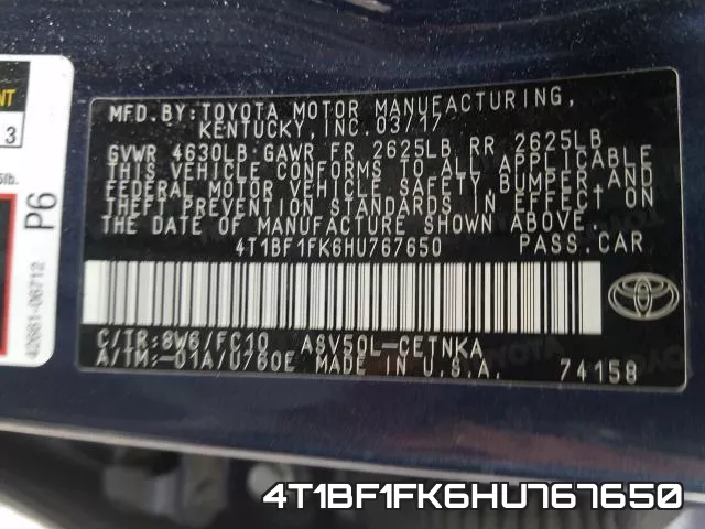 4T1BF1FK6HU767650 фото 2