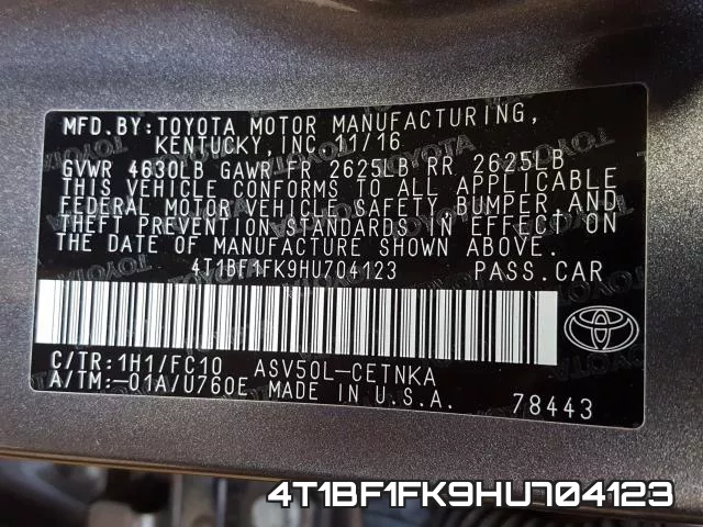 4T1BF1FK9HU704123 фото 2
