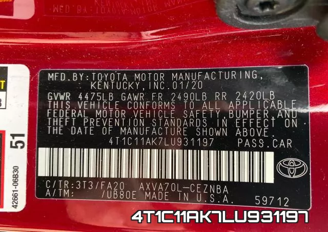 4T1C11AK7LU931197 фото 2