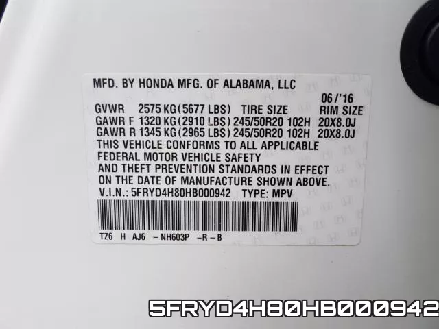 5FRYD4H80HB000942 фото 2