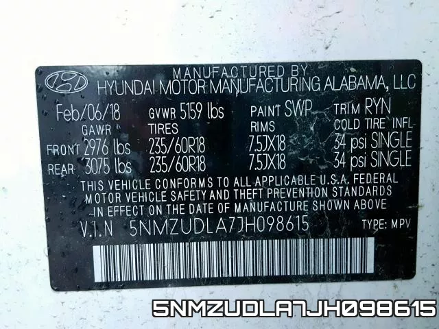 5NMZUDLA7JH098615 фото 2