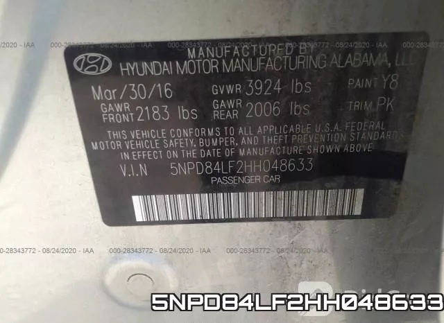 5NPD84LF2HH048633 фото 10