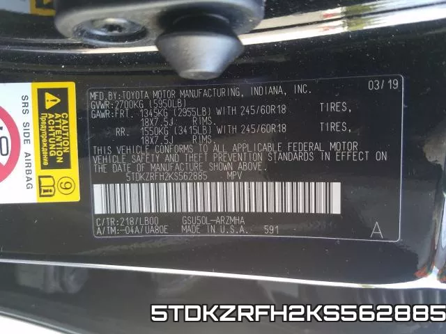 5TDKZRFH2KS562885 фото 2