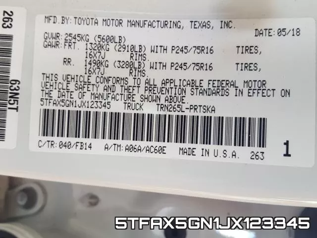 5TFAX5GN1JX123345 фото 2