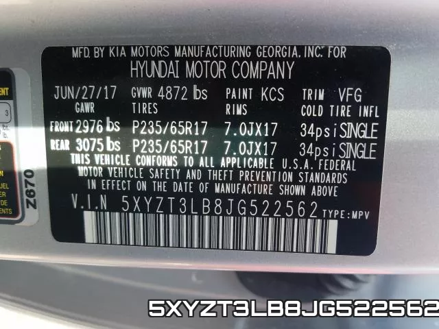 5XYZT3LB8JG522562 фото 2