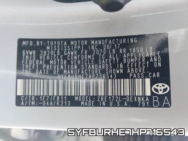 5YFBURHE7HP716543 фото 2