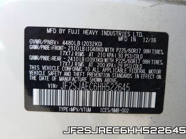 JF2SJAEC6HH522645 фото 2