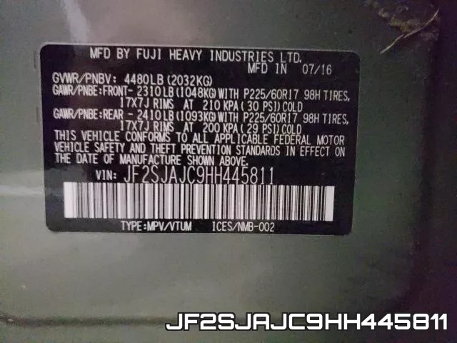 JF2SJAJC9HH445811 фото 2