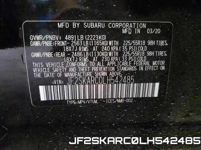 JF2SKARC0LH542485 фото 2