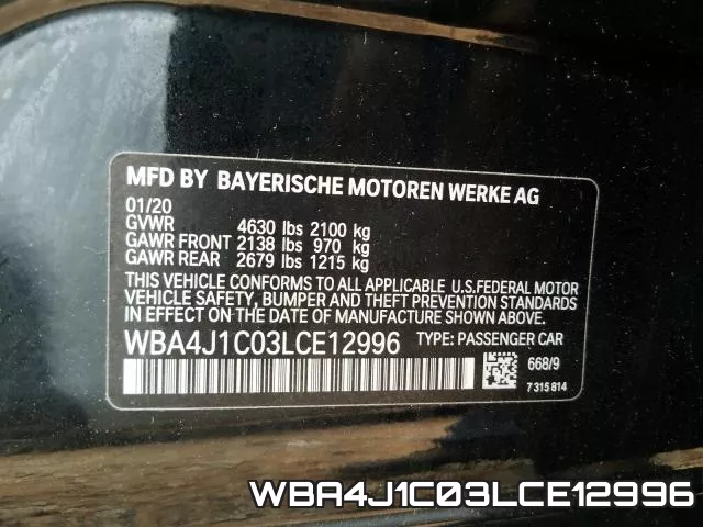 WBA4J1C03LCE12996 фото 2