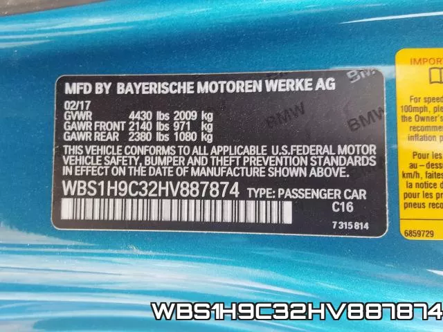 WBS1H9C32HV887874 фото 2
