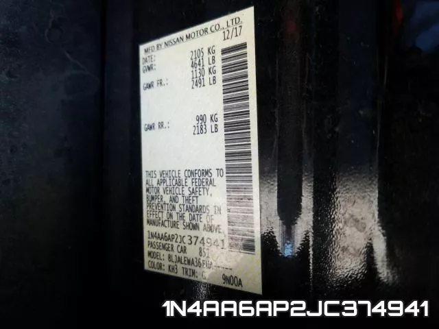 1N4AA6AP2JC374941 фото 2