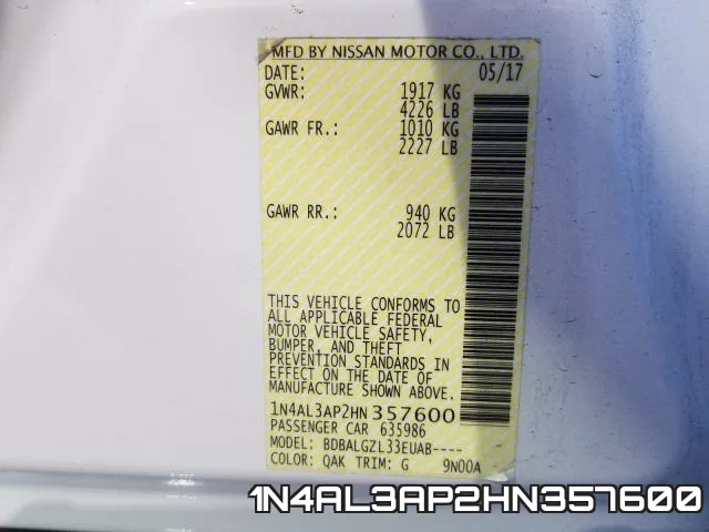 1N4AL3AP2HN357600 фото 2