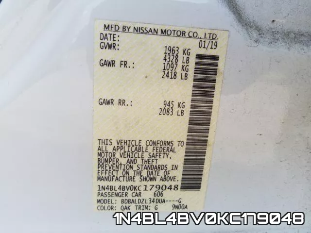 1N4BL4BV0KC179048 фото 2