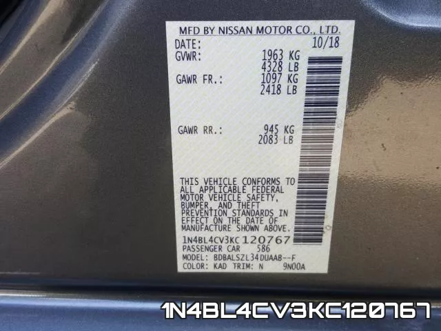 1N4BL4CV3KC120767 фото 2