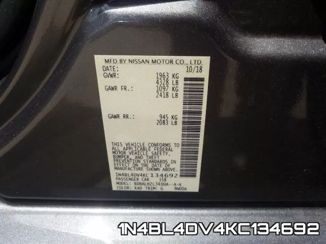 1N4BL4DV4KC134692 фото 2