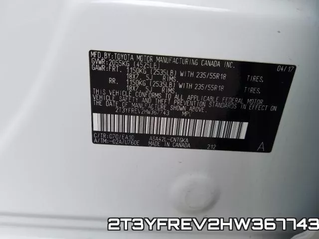 2T3YFREV2HW367743 фото 2