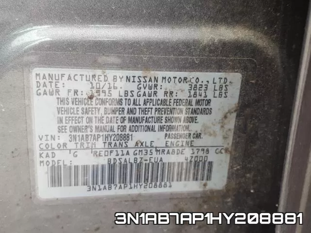 3N1AB7AP1HY208881 фото 2