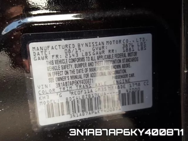3N1AB7AP6KY400871 фото 2