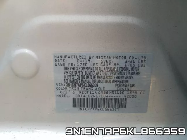 3N1CN7AP6KL866359 фото 2