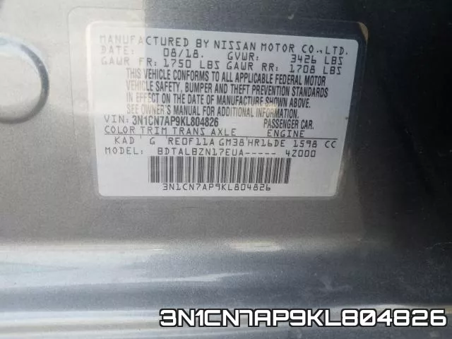 3N1CN7AP9KL804826 фото 2