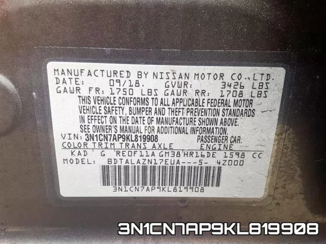 3N1CN7AP9KL819908 фото 2