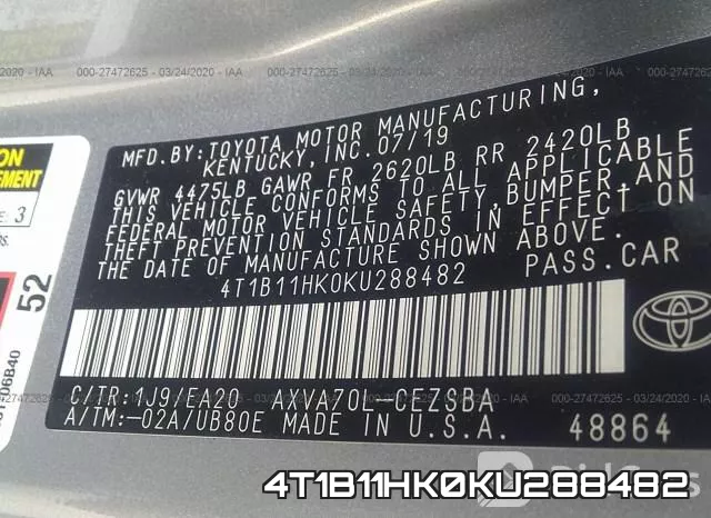 4T1B11HK0KU288482 фото 10