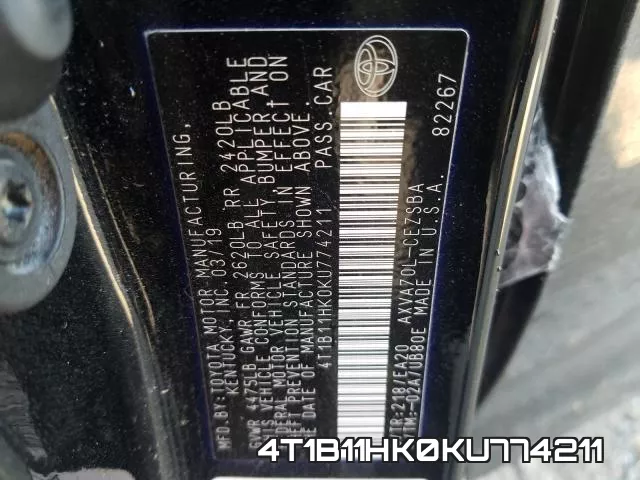 4T1B11HK0KU774211 фото 2