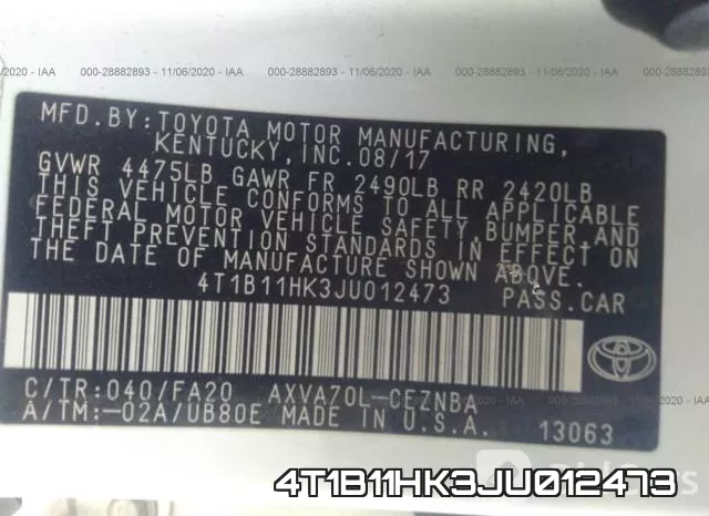 4T1B11HK3JU012473 фото 10