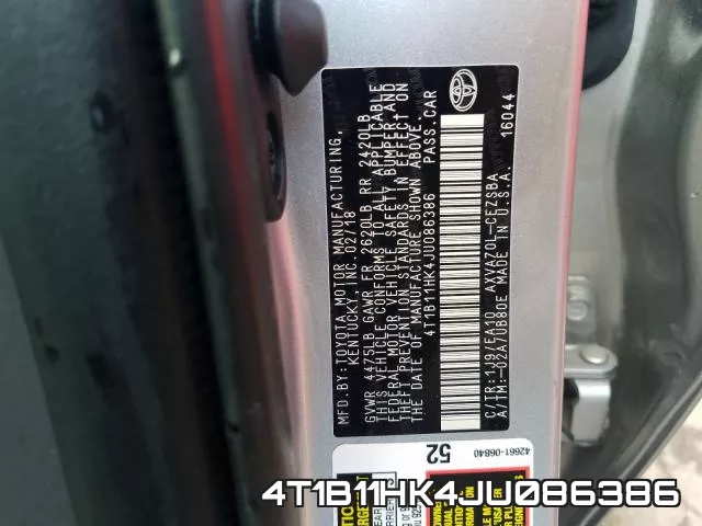 4T1B11HK4JU086386 фото 2