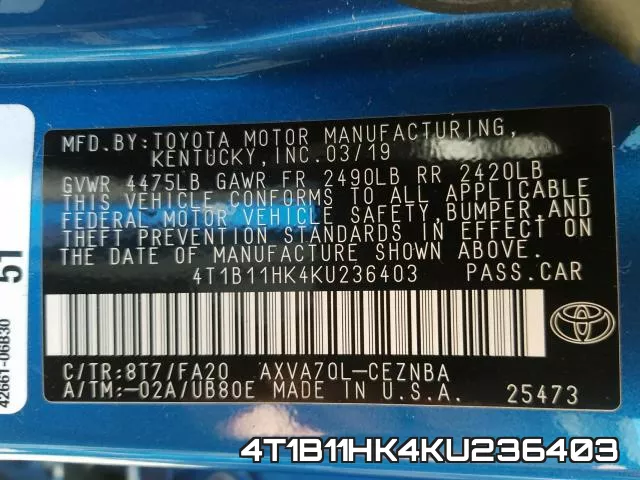 4T1B11HK4KU236403 фото 2