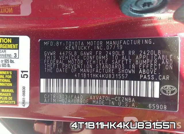 4T1B11HK4KU831557 фото 10