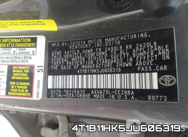 4T1B11HK5JU606319 фото 10