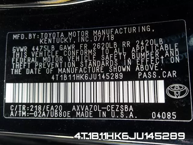 4T1B11HK6JU145289 фото 2