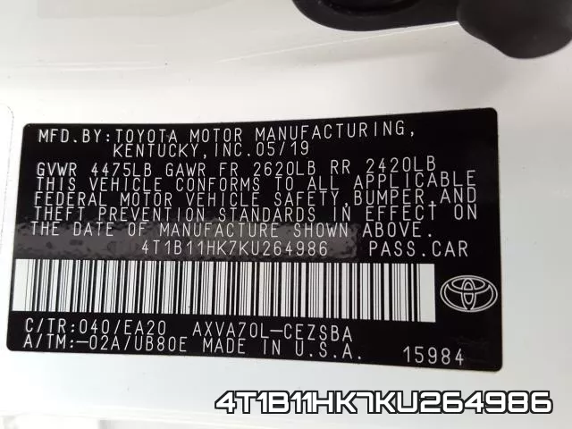 4T1B11HK7KU264986 фото 2