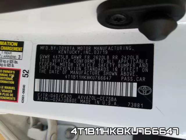 4T1B11HK8KU766647 фото 2