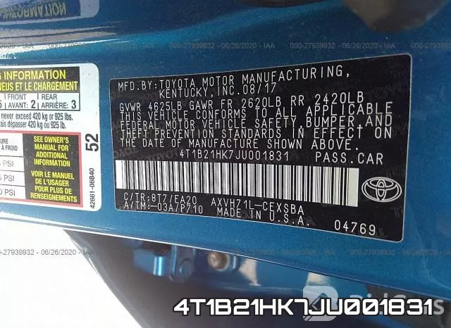 4T1B21HK7JU001831 фото 10